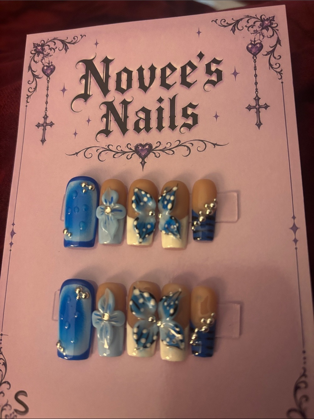 Blue Floral Press-On Nail Set